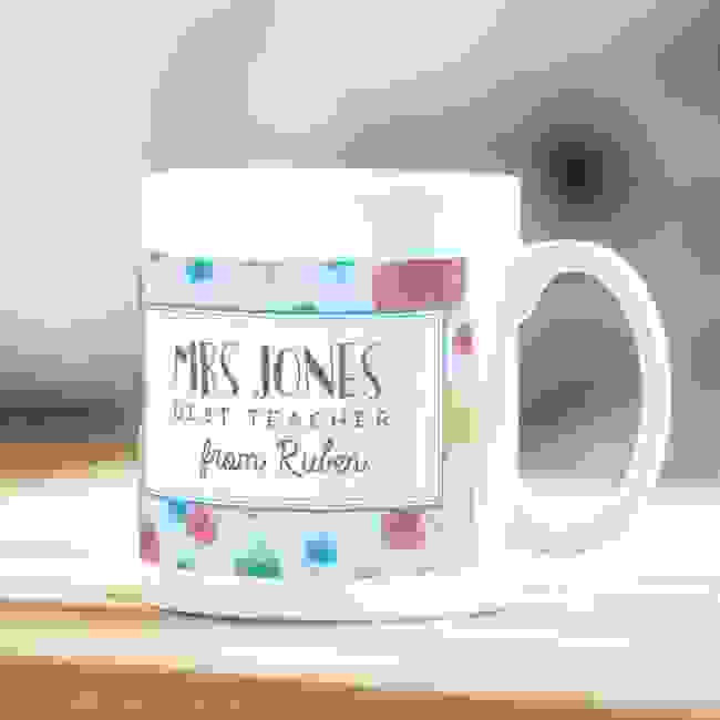 Personalised teacher mug - apple print design