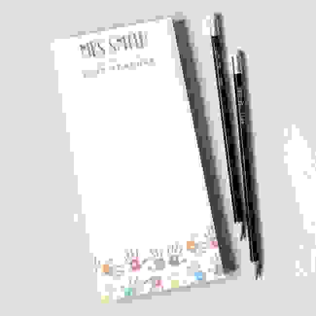 Personalised teacher note pad – hand print design
