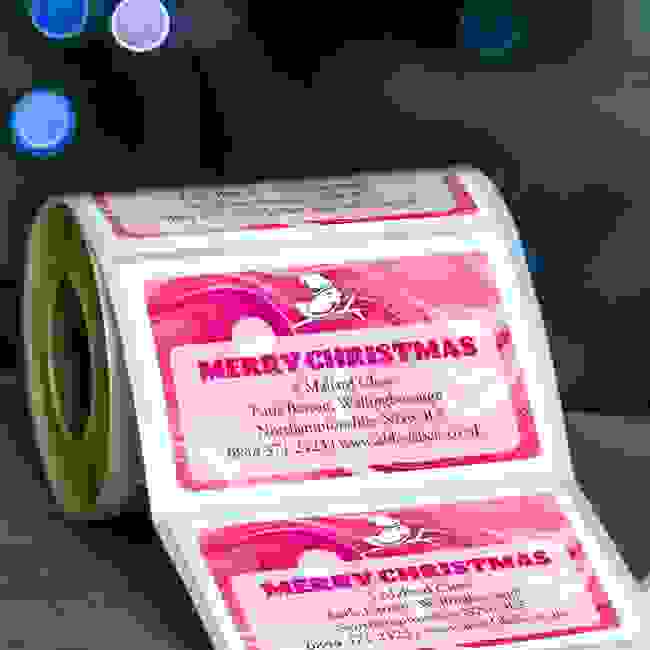 Liquid Pink Christmas Roll Address Label 76x50mm (3"x2")