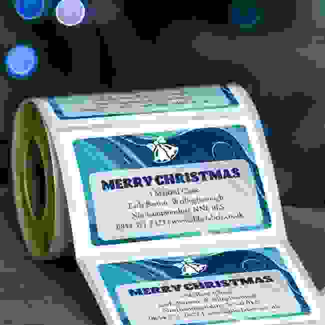Liquid Turquoise Christmas Roll Address Label 76x50mm (3"x2")