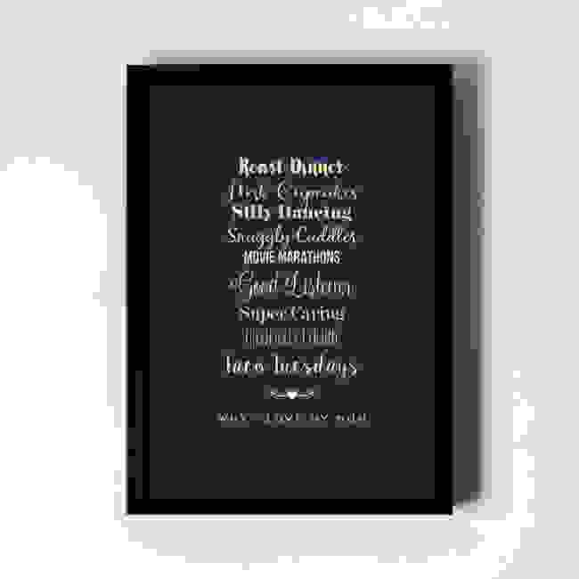 Personalised Foiled Art Print - Why I love... Swirly Font - Black Frame