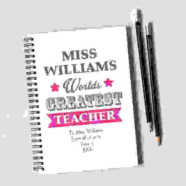 Worlds Greatest Teacher Pink Notebook & 12 Graphite Pencils