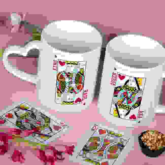 King & Queen of Hearts - Heart Handle Mug Set