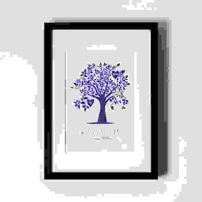 Blue Family Tree - Personalised Art Print - Black Frame