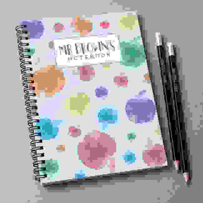 Personalised Notebook and pencils - apple print design
