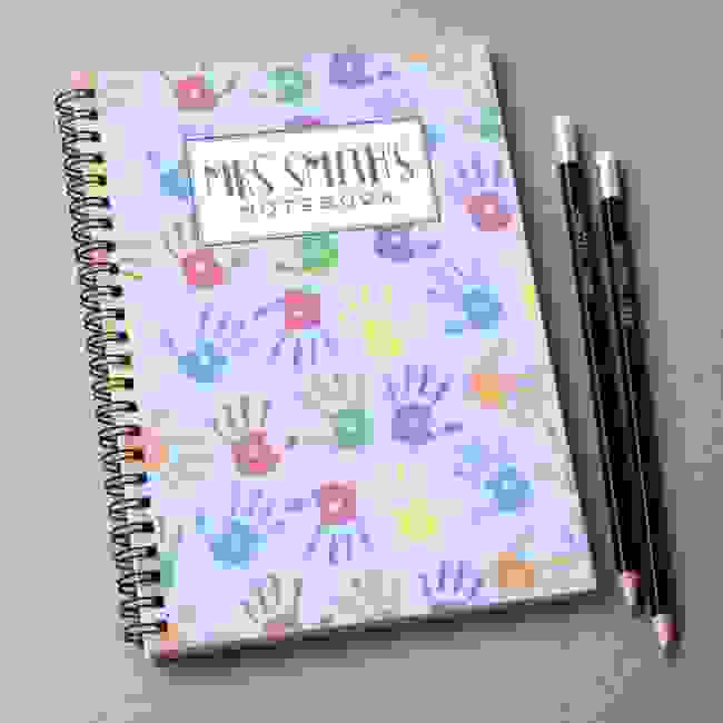 Personalised Notebook and pencils - hand print design