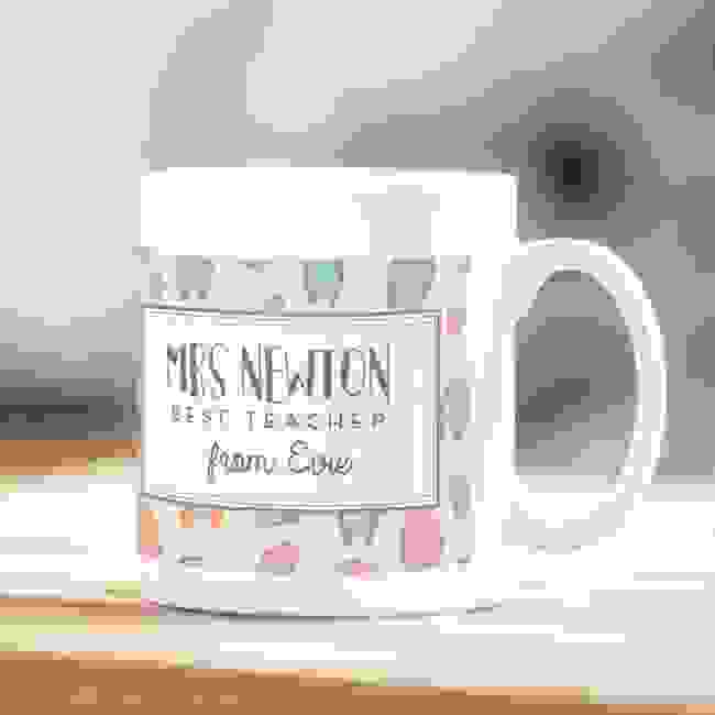 Personalised teacher mug – owl print design