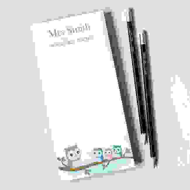 Personalised Teacher Notepad and Pencils - Owl School