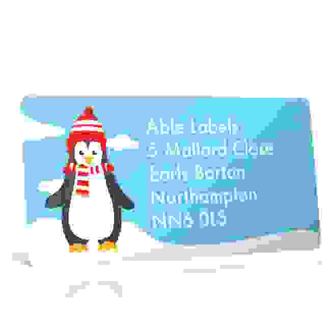 Christmas A4 Sheet Labels - Penguin in the Snow