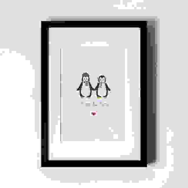 Penguin Design - Personalised Art Print (Black Frame)