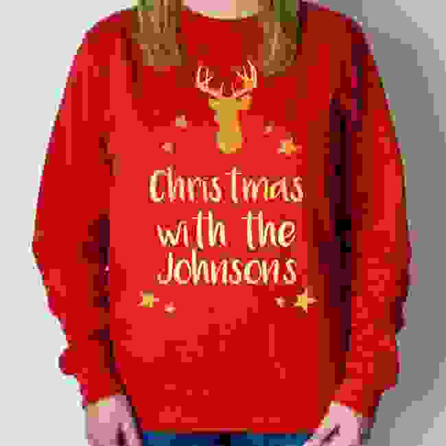 Personalised Christmas Jumper - Reindeer (Red)