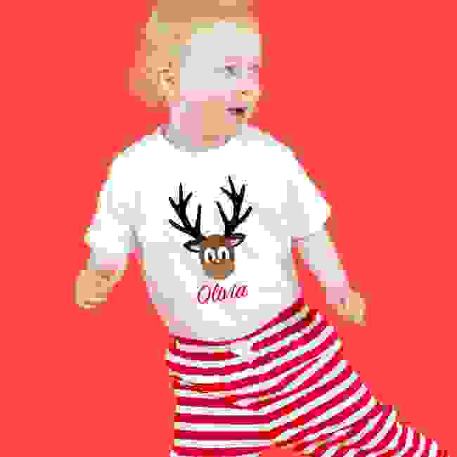 Personalised Children's Pyjamas - Red Stripe Bottoms & White T-Shirt