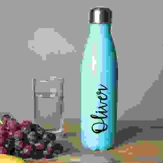Personalised Stainless Steel Insulated Water Bottle - Light Blue
