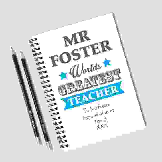 Worlds Greatest Teacher Blue Notebook & 12 Graphite Pencils