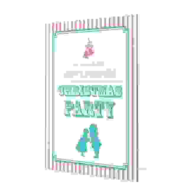 Christmas Invitation Card - Pink and Blue Candy Stripe 