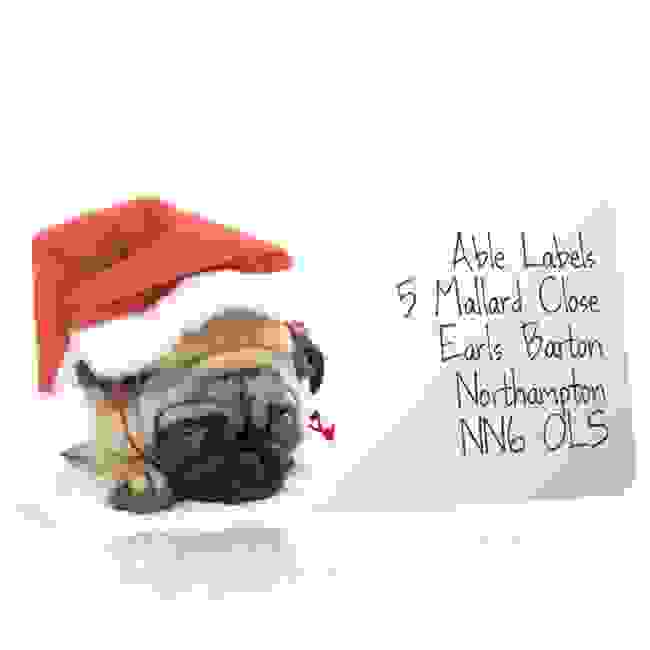 Christmas A4 Sheet Labels - Puppy in a Santa Hat 2
