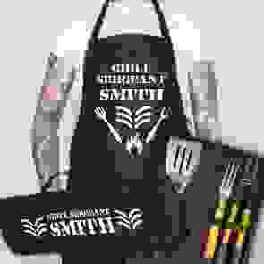 Personalised Grill Sergeant - BBQ Tool & Apron Set
