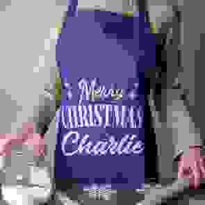 Personalised Merry Christmas Apron - Purple & Gold