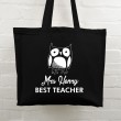Best Teacher Owl Tote Bag (Black)