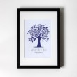 Blue Family Tree - Personalised Art Print - Black Frame