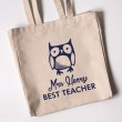 Best Teacher Owl Tote Bag (Natural)
